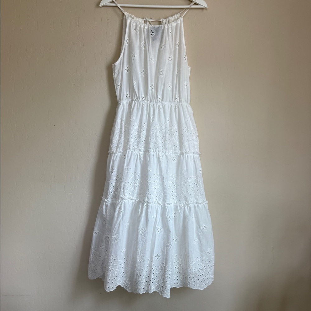 LIV Los Angeles Eyelet White Sleeveless Tiered Maxi Dress - Picture 8 of 9